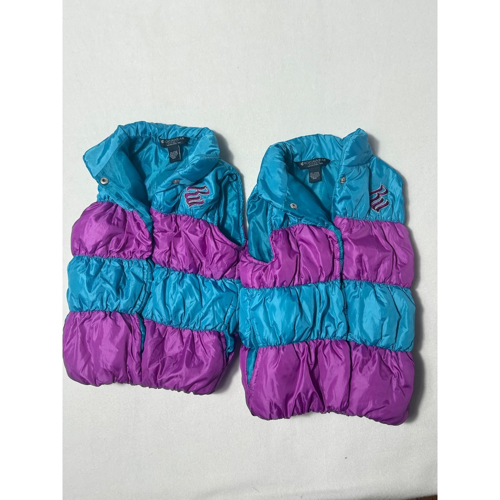 (2) Rocawear Girls Puffer Vest Matching Y2KTurquoise Purple Colorblock Size M 5